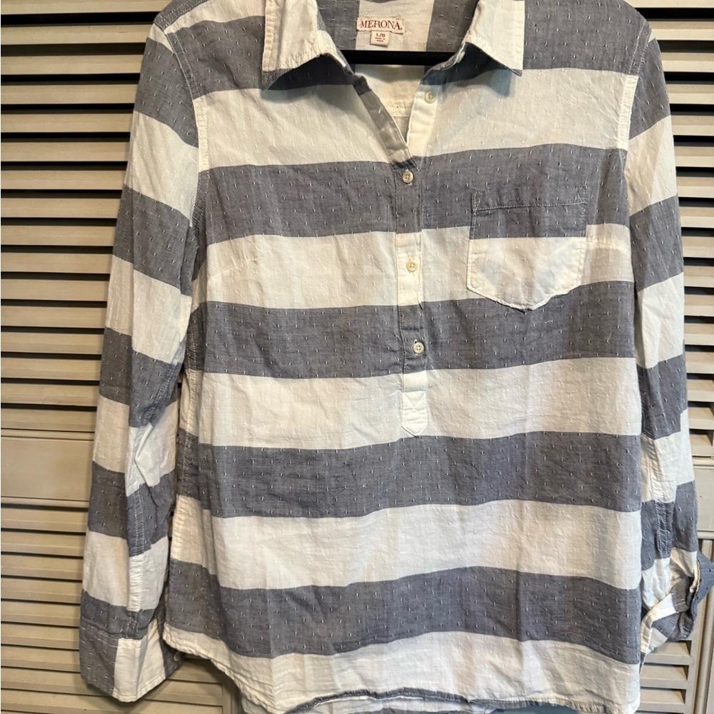 Merona Blue and White Striped Shirt